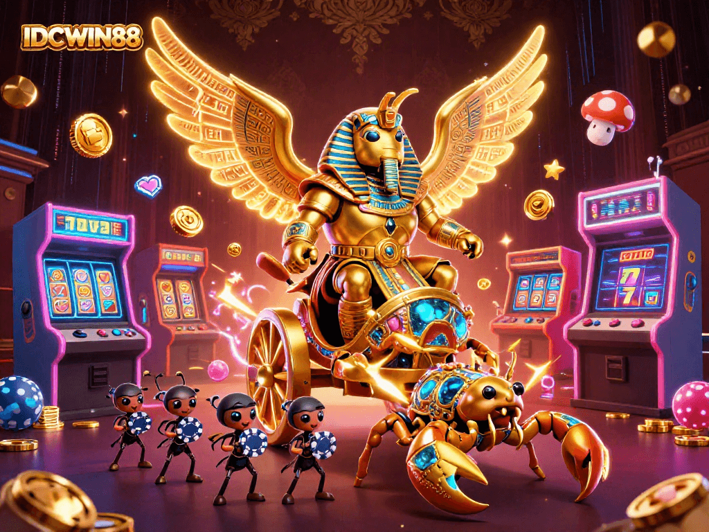 Engage with IDCWIN88 through an exciting 3D casino adventure featuring vibrant characters and elements.