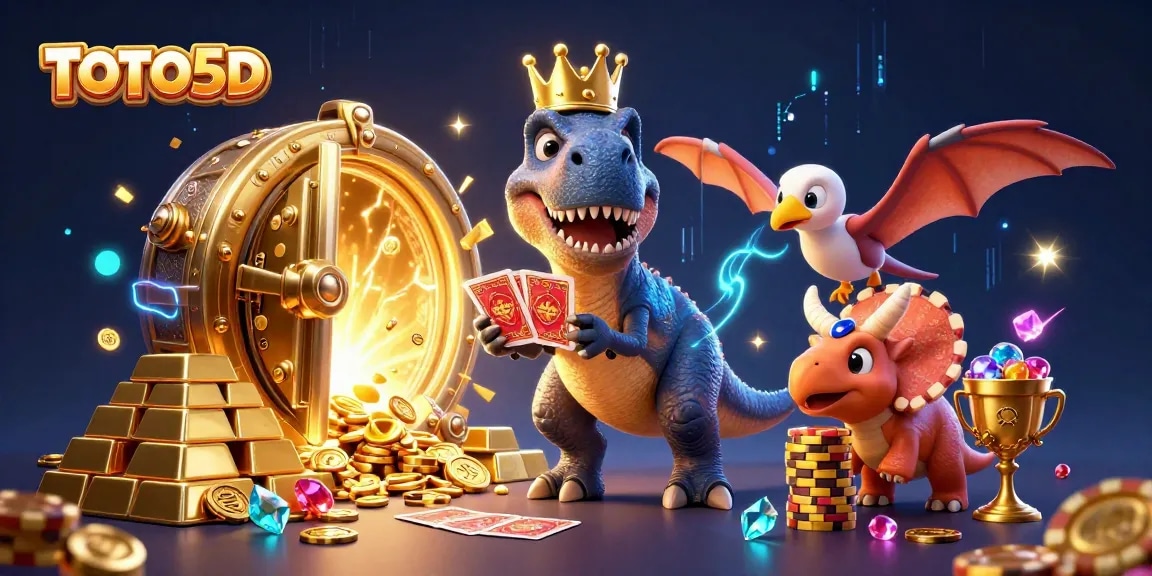 Kemenangan imersif TOTO5D dengan dinosaurus bermain kartu di kasino virtual.