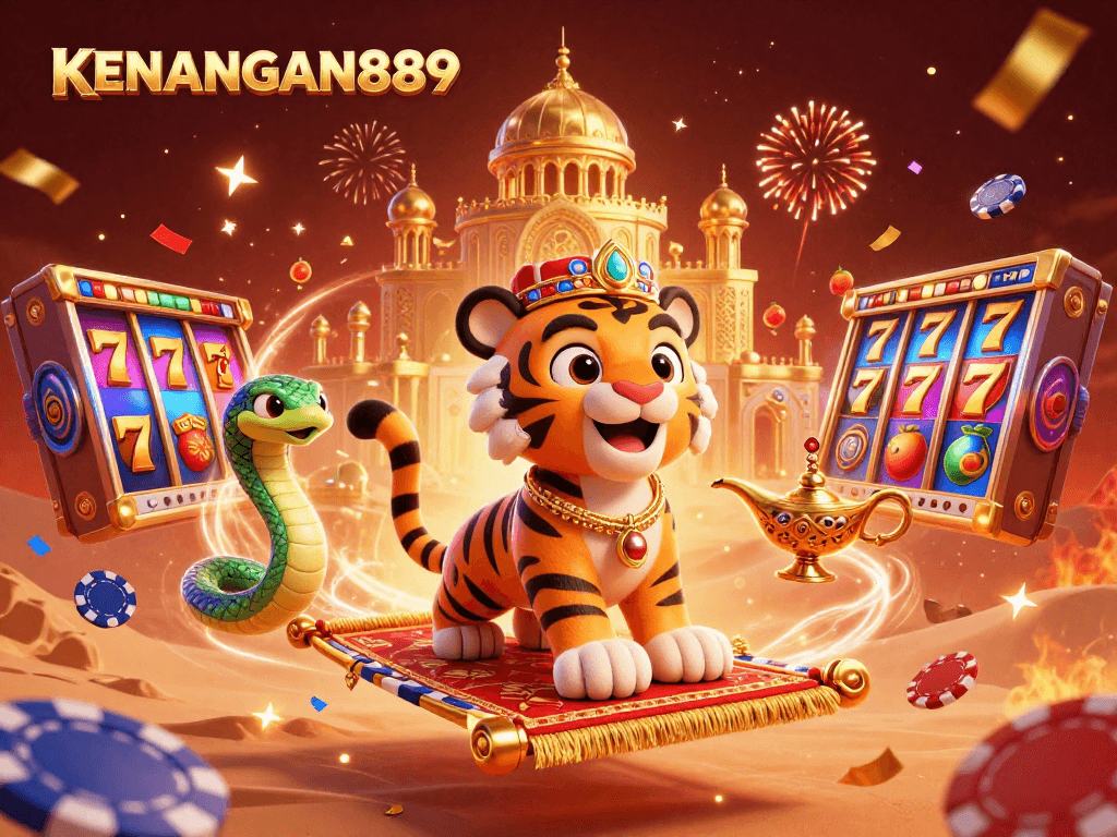 Experience thrill and excitement with KENANGAN889's vibrant slot games featuring a tiger sultan and golden palace.