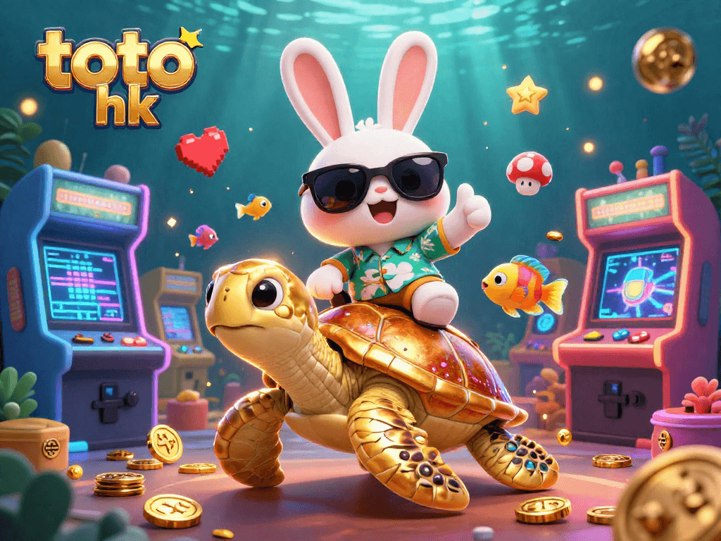 Tangkap momen seru dengan toto hk dalam ilustrasi 3D kartun rabbit dan kura-kura emas di kasino