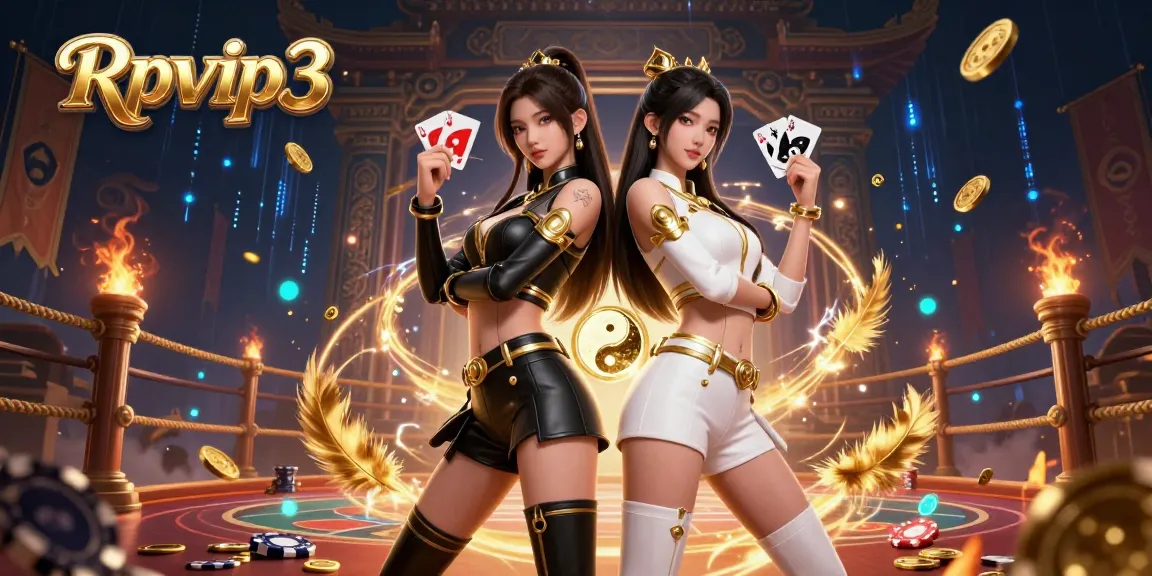 Rasakan permainan yang mendebarkan dengan Rpvip3 yang menyoroti dua wanita Asia dalam suasana kasino yang penuh warna.