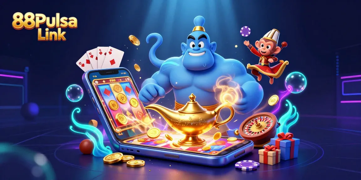 Experience thrilling gameplay with 88Pulsa Link in a vibrant 3D casino atmosphere featuring slot games and bonuses.