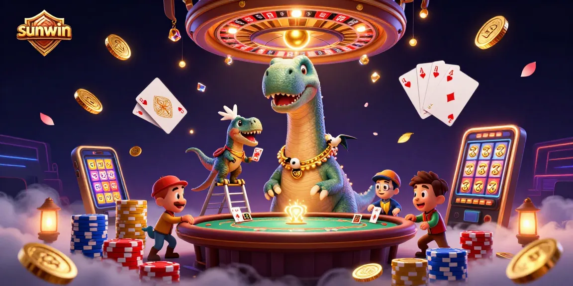 Sunwin transforms gameplay with vibrant casino illustrations featuring dynamic poker and gaming elements.