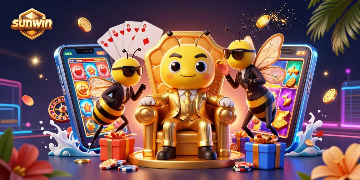 Win big at sunwin with a dynamic casino scene featuring exciting gaming elements and entertaining characters.