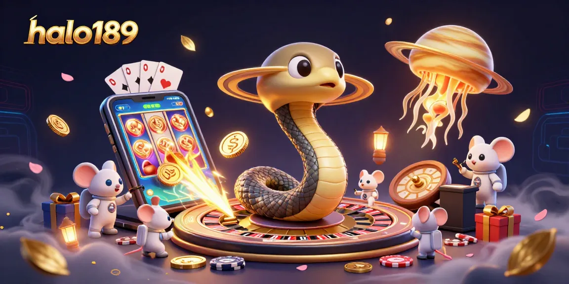 Engage with halo189's thrilling cosmic casino scene, where a Saturn ring snake spins a roulette wheel.