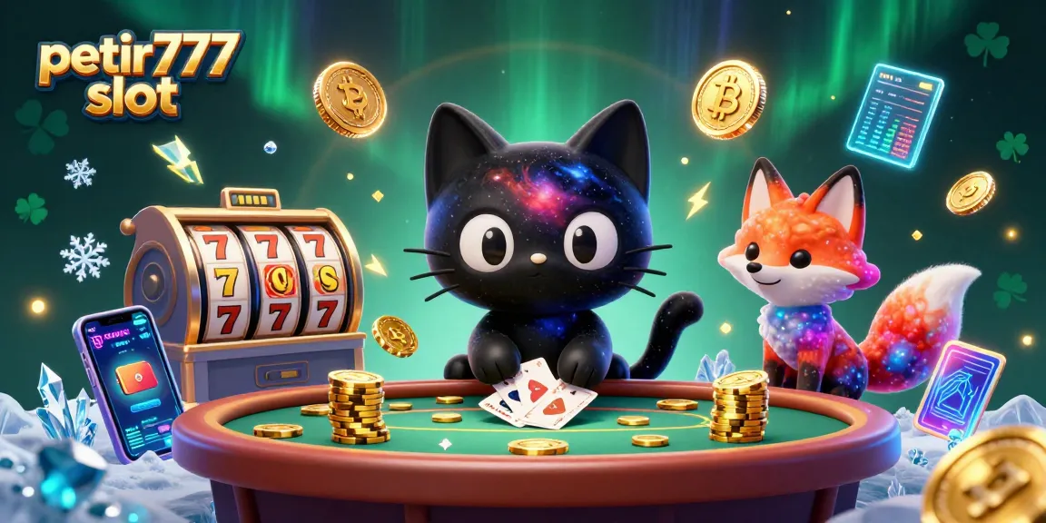 Engage with petir777 slot as a cosmic cat pulls in chips in a vibrant casino scene.