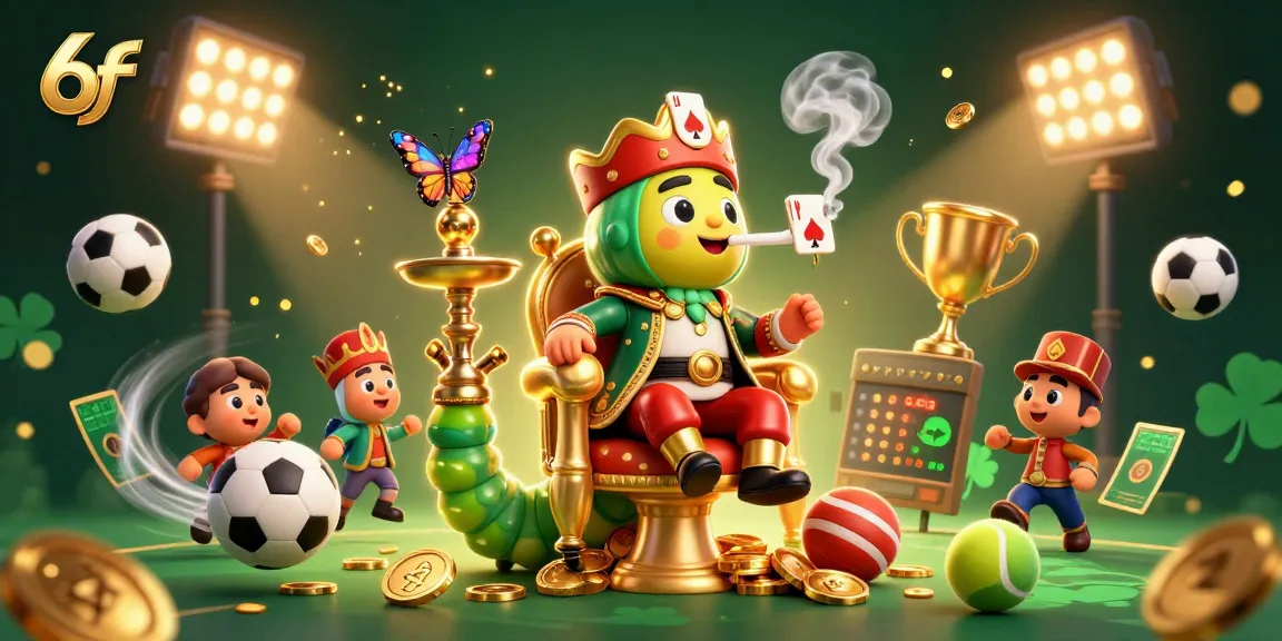 Experience engaging games at 6ff with a vibrant, casino-themed 3D illustration featuring poker symbols.