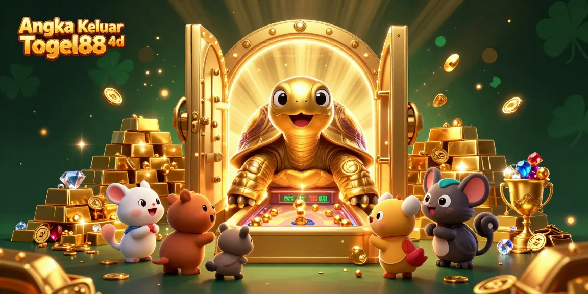 Engaging Angka Keluar Togel88 4d scene with a magical golden tortoise and treasure elements