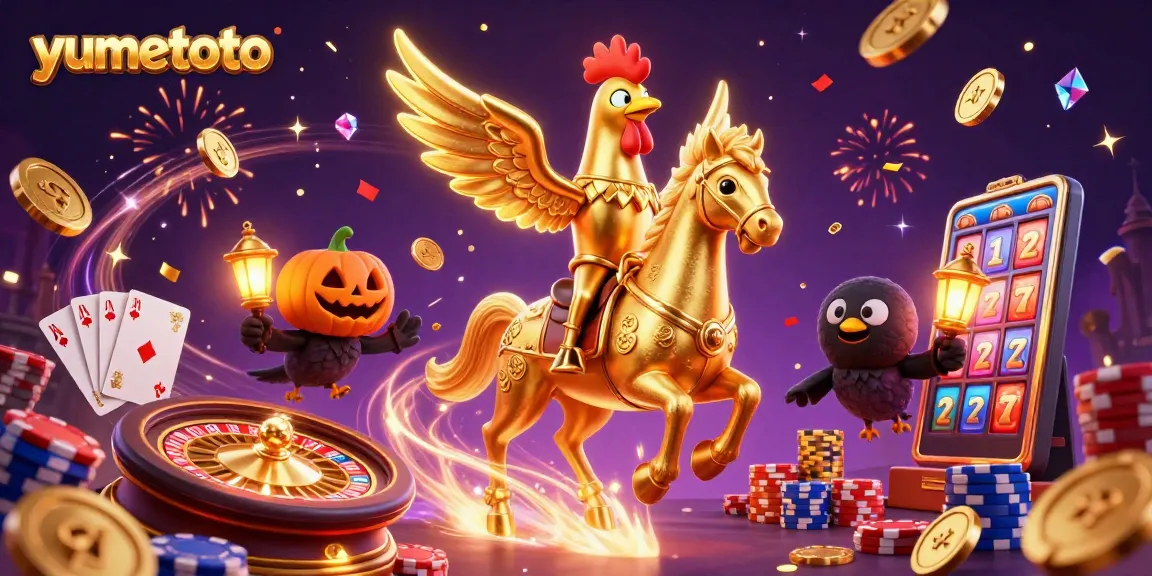 Experience the thrill of yumetoto with a golden rooster in a vibrant casino scene.