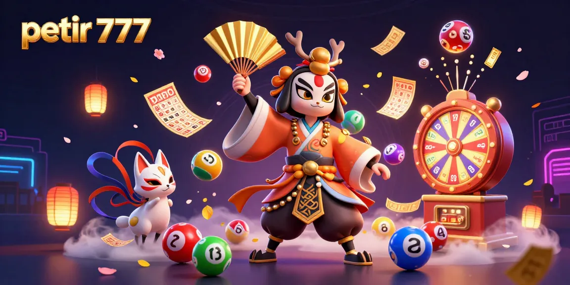 Experience thrilling action with petir 777 as colorful lottery elements burst around a dynamic casino illustration.