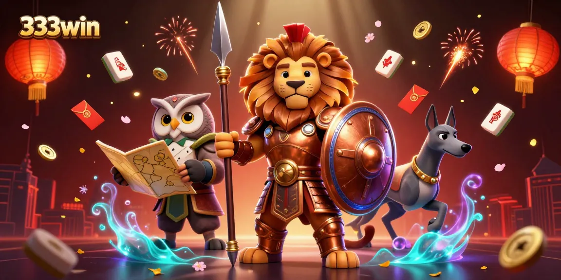 Engage in thrilling action at 333win, where 3D characters celebrate big wins surrounded by vibrant casino elements.