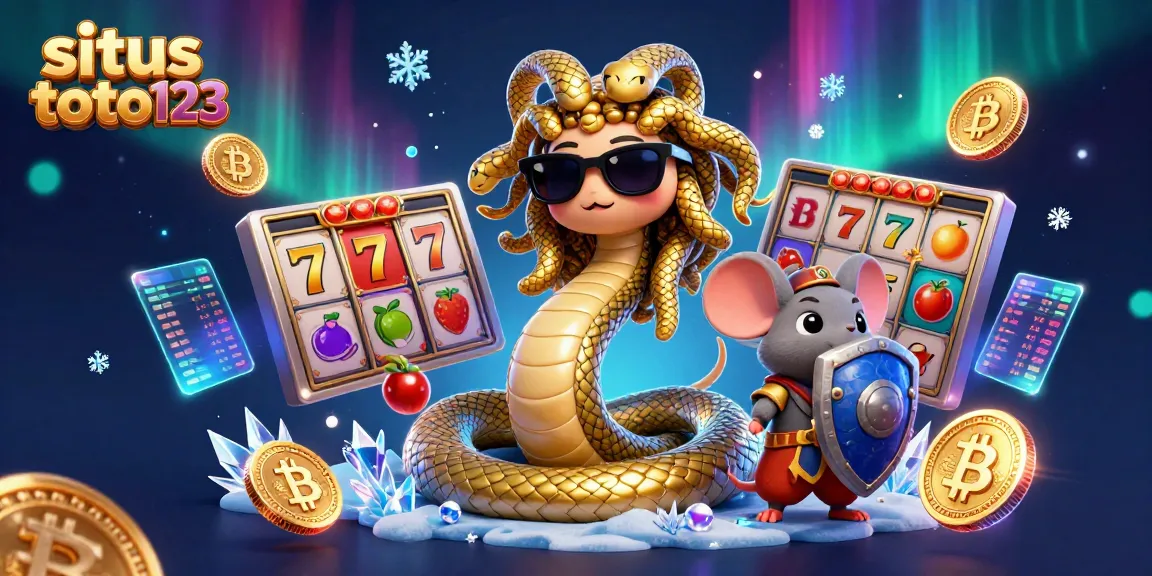 Engage in gaming excitement with situs toto123's vibrant 3D casino scene featuring Medusa and a warrior mouse.