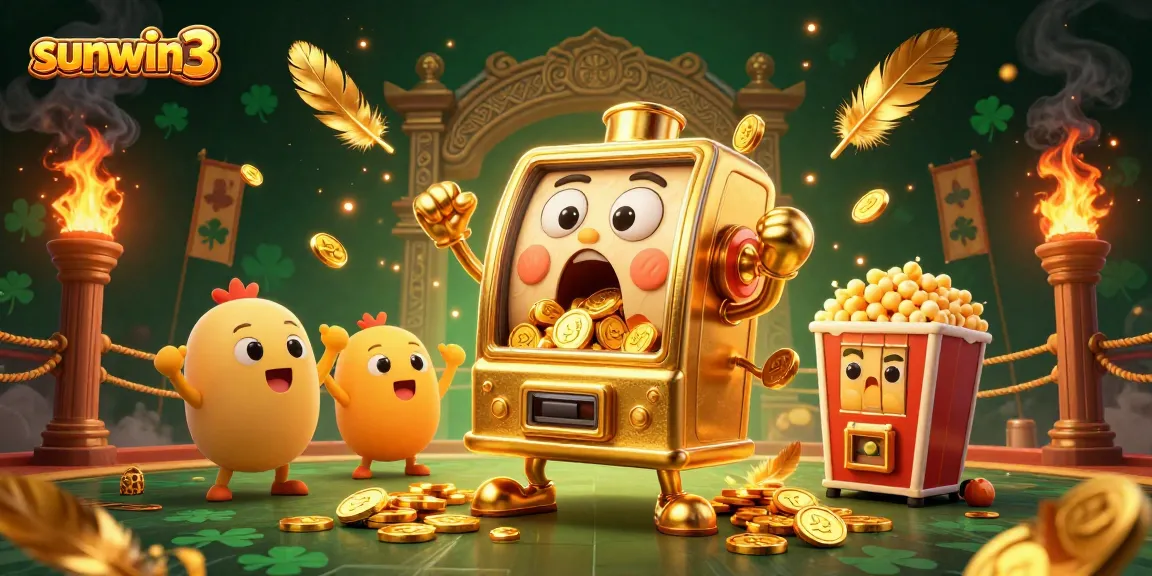 Win big with sunwin3 as the golden slot machine hits its jackpot, surrounded by cheering baby slots.