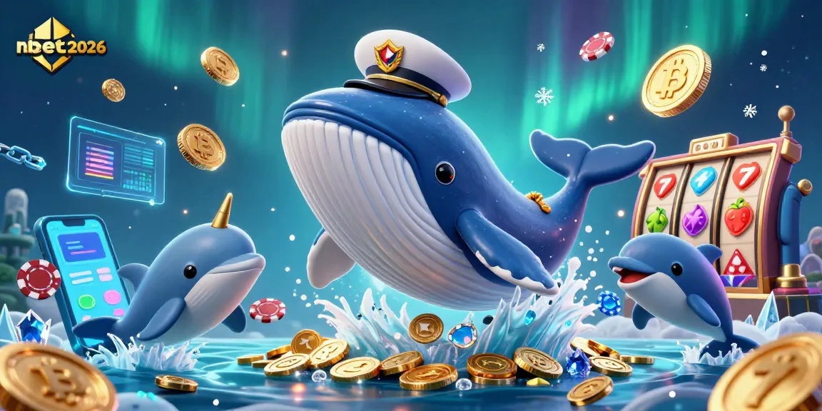 Experience the excitement of nbet2026 with a 3D whale breaching amidst coins and casino elements.
