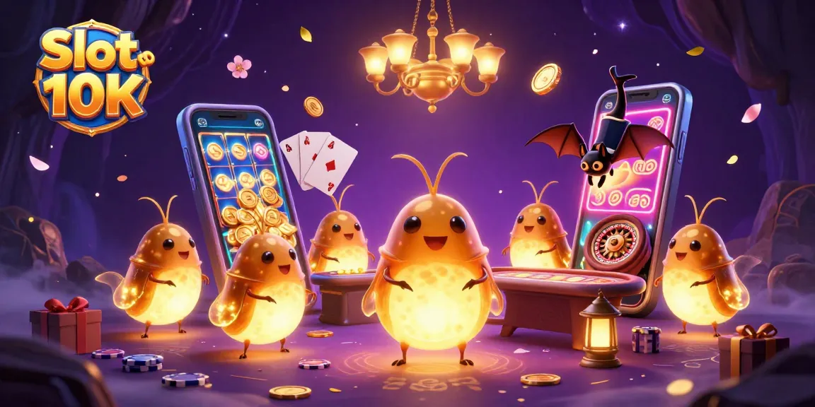 Experience thrilling gameplay with Slot depo 10K in a vibrant casino cave illuminated by magical glowworms.