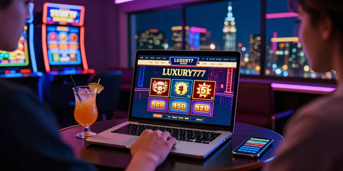 Pengguna LUXURY777 Online terlibat dalam situs judi dengan suasana mewah di malam hari.