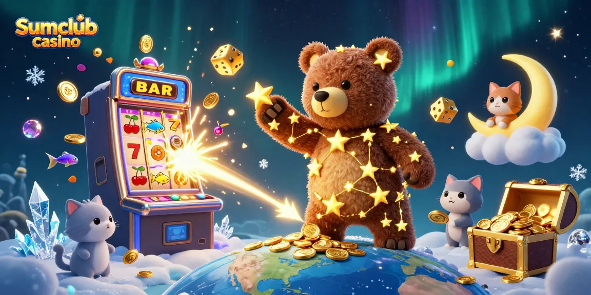 Win big at Sumclub casino with this vibrant 3D illustration showcasing thrilling gaming elements!
