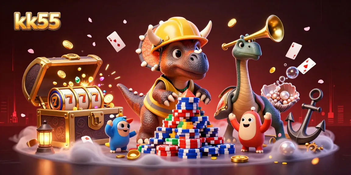 Engage with vibrant kk55 gaming scenes featuring triceratops and lively celebration.
