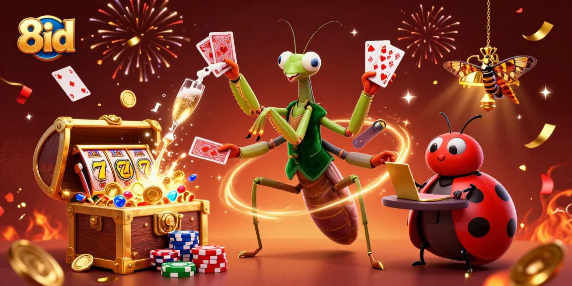 Experience thrilling gaming action with 8id as characters celebrate winnings and games.