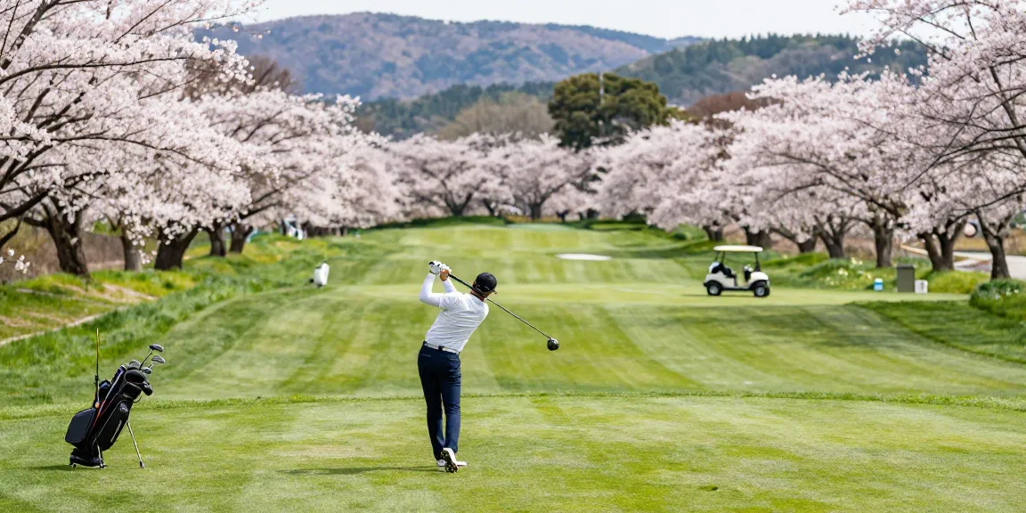 Pengalaman bermain golf di Kato City, bro178 dengan latar belakang bunga sakura yang bermekaran.