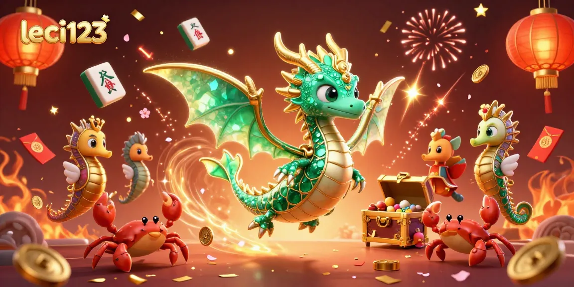 Enhance your game with leci123, showcasing a vibrant 3D sea dragon and festive casino elements.