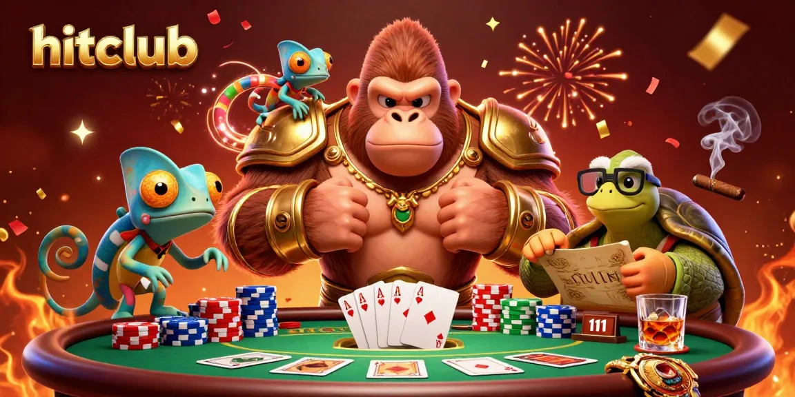 Join the exciting hitclub poker scene with a gorilla king and friends in dynamic gameplay.