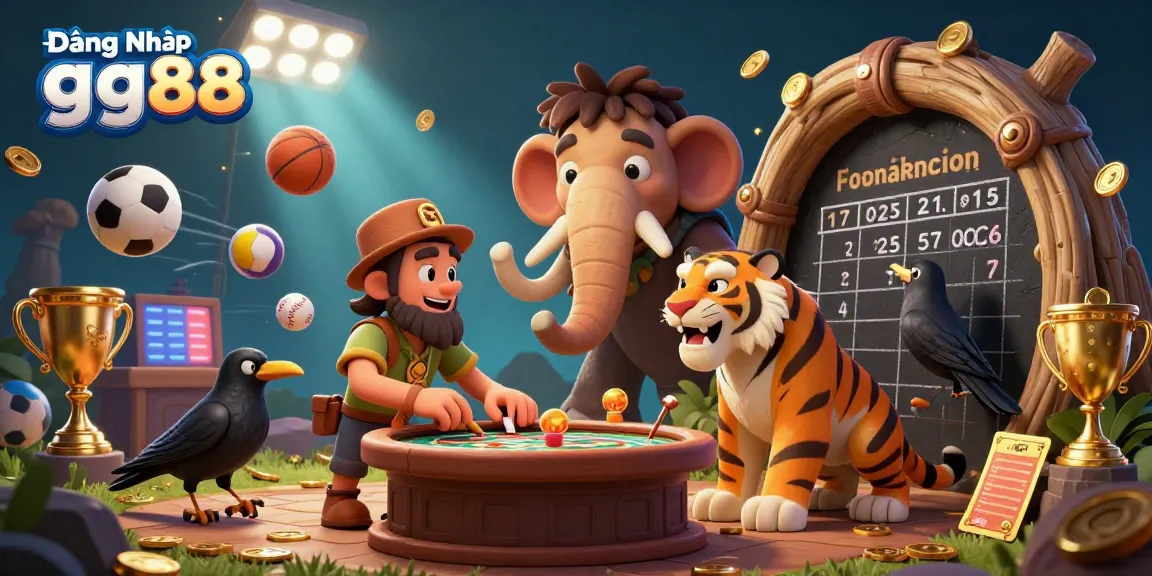 Engage with Đăng Nhập gg88 in an action-packed prehistoric casino scene featuring sports and fun.