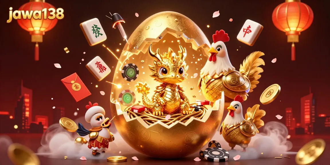 Experience excitement with jawa138 as a golden dragon emerges from a dazzling egg surrounded by vibrant casino elements.