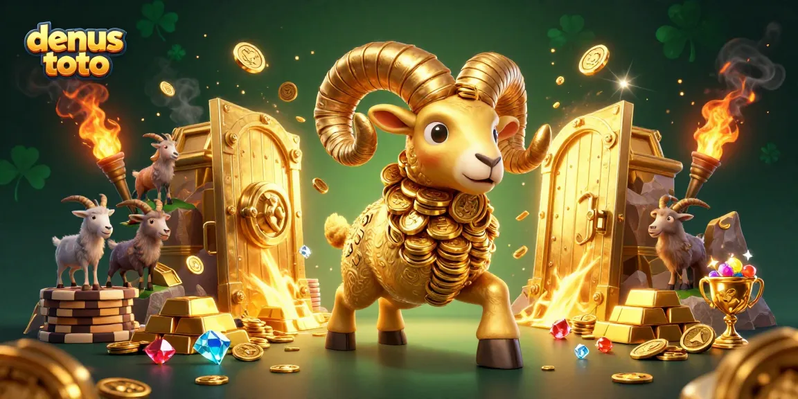 Mengamati densus toto dengan ram emas berlari di gerbang gold, harta karun bersinar di sekitar