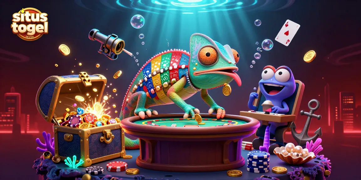 Gambar unik tentang aktivitas di situs togel resmi dengan karakter chameleon yang menarik perhatian