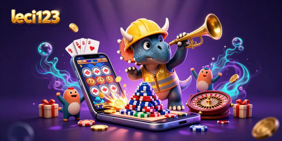 Engage with leci123 in a vibrant 3D casino scene filled with exciting gaming elements.