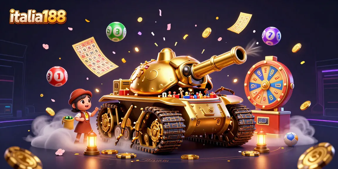 Gambar menunjukkan italia188, jackpot mengalir dengan bola lotre penuh warna dan papan bingo.