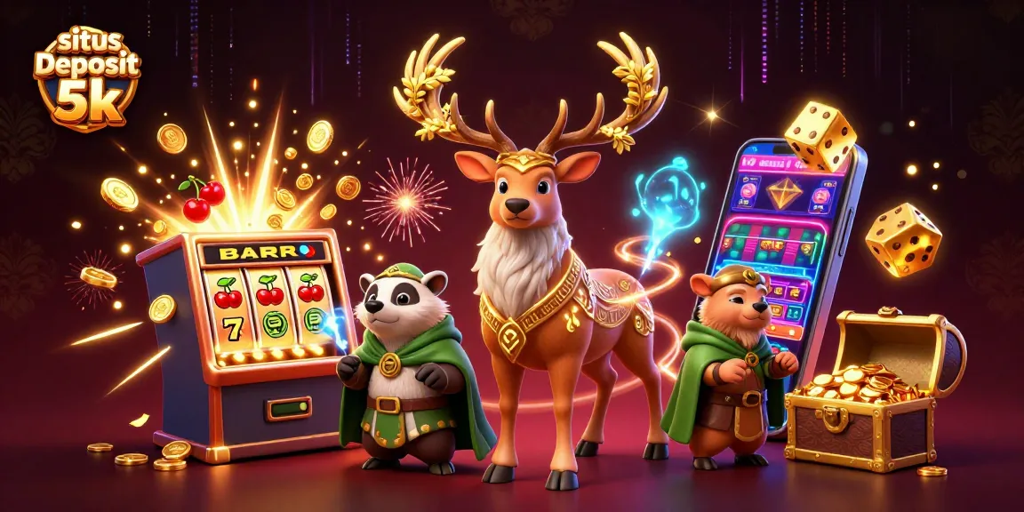 Experience excitement in the situs deposit 5k with vibrant 3D casino illustrations of jackpots and treasures.