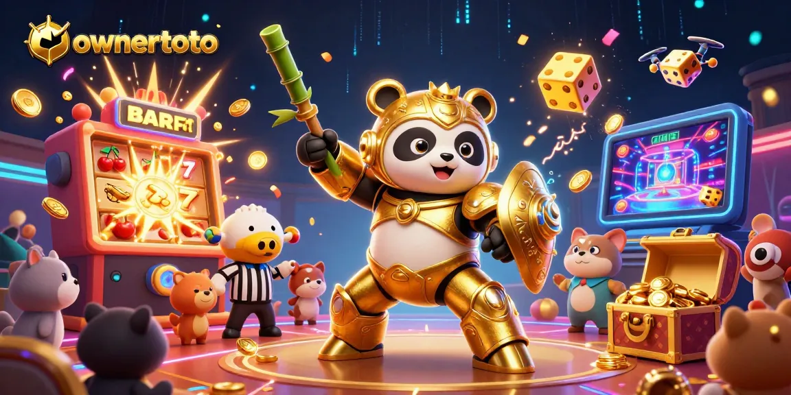 Menangkan jackpot di ownertoto dengan mesin slot 3D meriah dan panda emas dalam pertempuran.