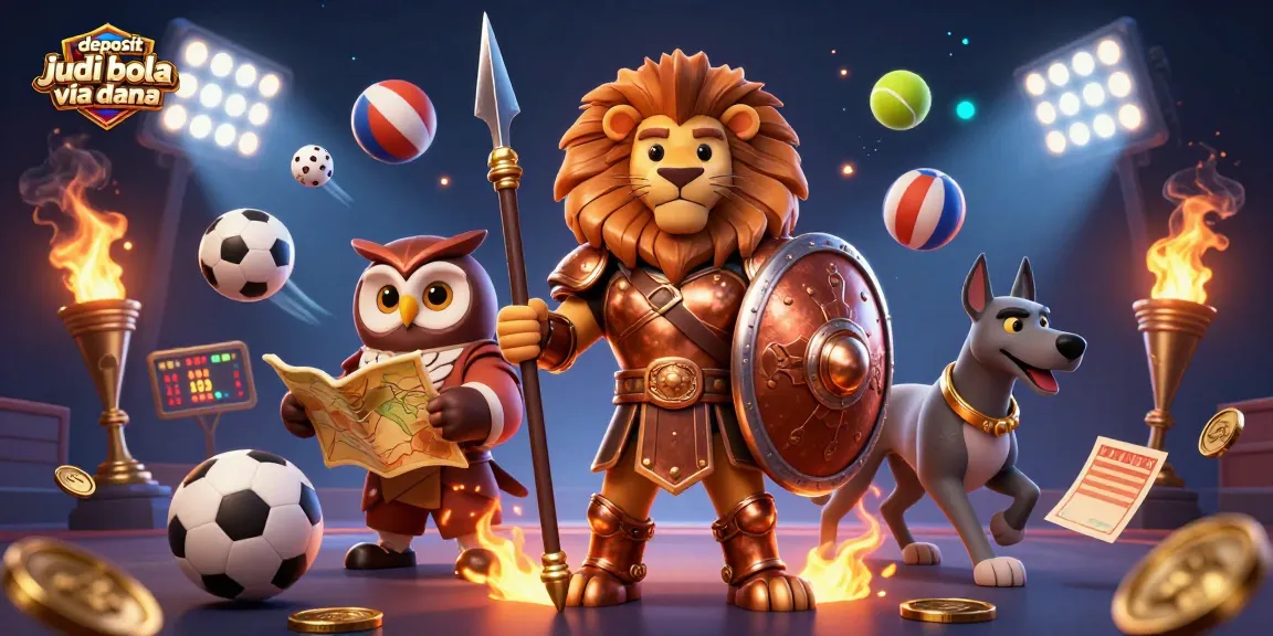 Engage in betting excitement with deposit judi bola via dana showcasing dynamic sports elements and a vibrant scene.