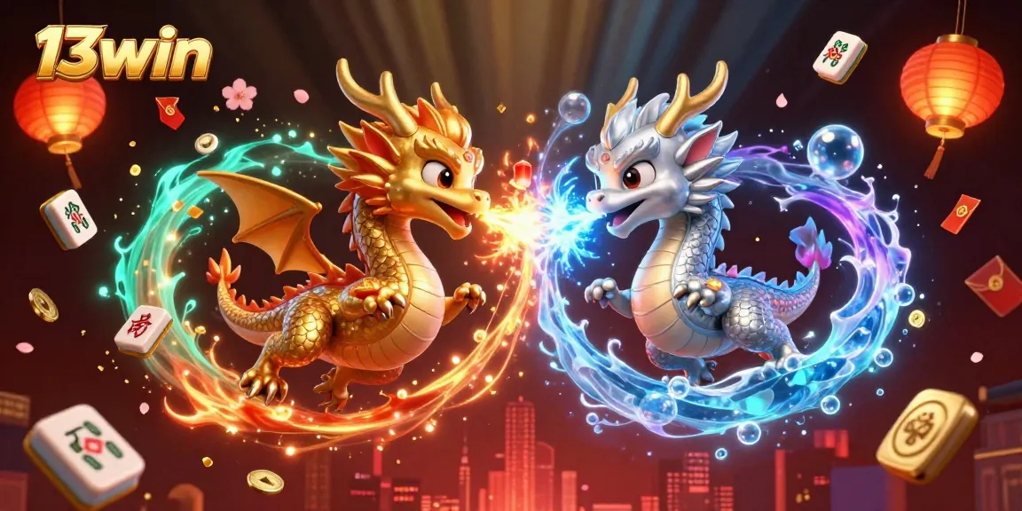 Experience thrilling gameplay with 13win's dragons showcasing fire and ice power in a rich casino theme.