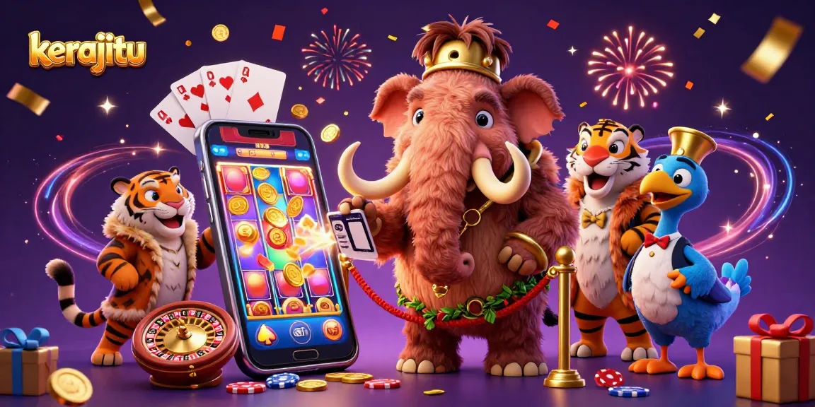 Experience the vibrant world of kerajitu with a whimsical character ensemble at the casino entrance.