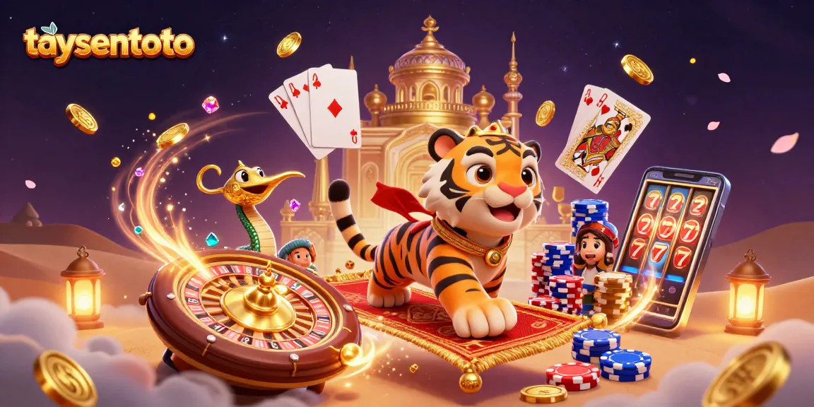 TAYSENTOTO menghadirkan petualangan slot online dengan sultan harimau magis dan simbol kemenangan bertaburan.